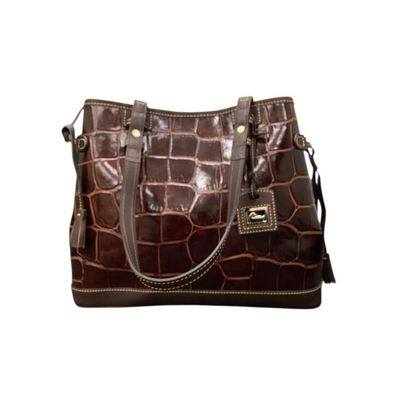 NWT Dooney &Bourke Purse Women’s 1Size Double Strap Tassels Croc Embossed Brown - Picture 1 of 11